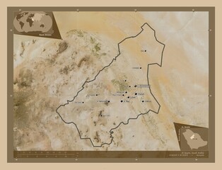 Al Qasim, Saudi Arabia. Low-res satellite. Labelled points of cities