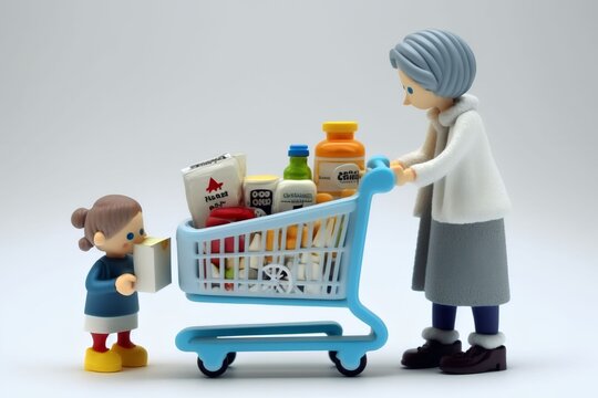 toys design object family buy a food at groceries shopping, Generative AI