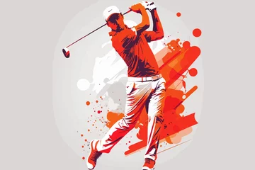 Fotobehang illustration of a person playing Golf, golf postcard © Alghas