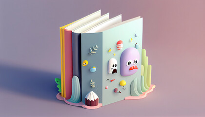 Gradient abstract world book day 3D illustration background. Generative AI.