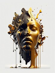 Fictional character, face dripping and melting with liquid paint created with AI generative technology