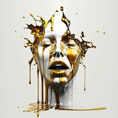 Fictional character, face dripping and melting with liquid paint created with AI generative technology