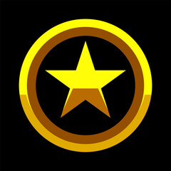 Fototapeta premium Gold star. Golden military rank icon, game achievement rating, battle award, reward signs.