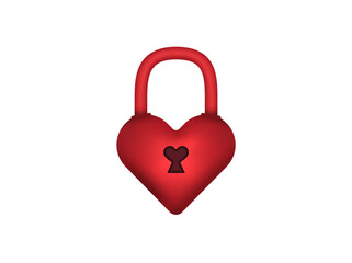 3d red heart lock, heart shaped keyhole, love heart padlock. Valentine's day icon concept vector illustration. Woman's day romantic heart design isolated on white. 