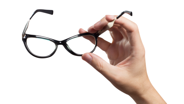 Hand holding black glasses, cut out - Powered by Adobe