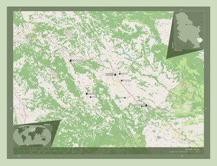 Pirotski, Serbia. OSM. Labelled points of cities