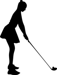 Professional golfer woman playing golf, silhouette,vector,illustration