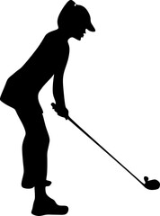 Professional golfer woman playing golf, silhouette,vector,illustration