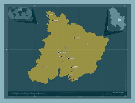 Pomoravski, Serbia. Solid. Labelled points of cities