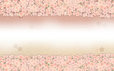 Fototapeta na wymiar レトロな満開の桜の横長素材 -桃・うす茶-