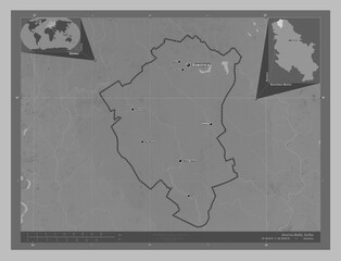 Severno-Backi, Serbia. Grayscale. Labelled points of cities