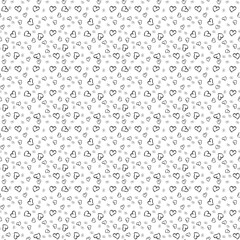 Seamless universal minimalistic black and white children's pattern with hearts on fabric. Festive romantic pattern for Valentine's Day. Wedding, anniversary, holiday. Paper wrapping for gifts. 