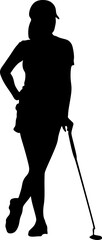 Professional golfer woman playing golf, silhouette,vector,illustration