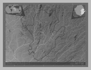 Eastern, Sierra Leone. Grayscale. Labelled points of cities