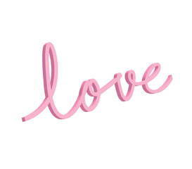 Simple Vector Illustration for Valentine's Day. Pastel Pink 3d render of Handwritten "Love" Isolated on a White Background. Romantic Print ideal for Card, Wall Art, Poster, Banner, Greetings.	