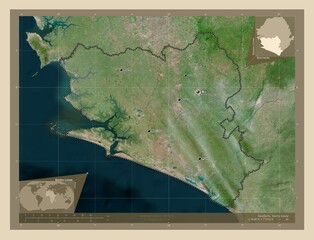 Southern, Sierra Leone. High-res satellite. Labelled points of cities