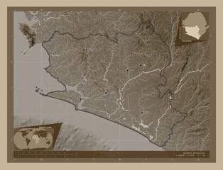 Southern, Sierra Leone. Sepia. Labelled points of cities