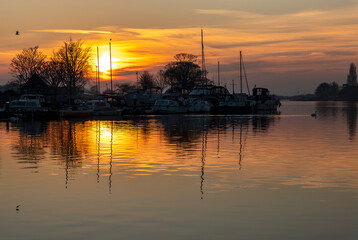 Sunset of a rural English lake.