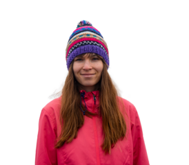 portrait of a beautiful icelandic woman in icelandic wool cap; icelandic pattern on a woolen cap, icelandic girl model isolated