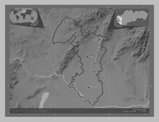 Trnavsky, Slovakia. Grayscale. Labelled points of cities
