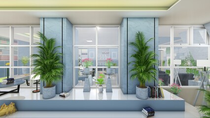 window background office space. 3d renders