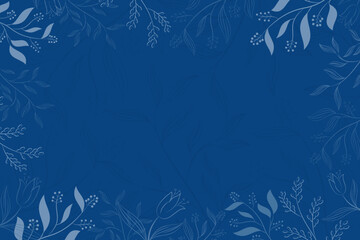 Fototapeta na wymiar Blue background with a floral pattern on it, vintage background with leaves and flowers.