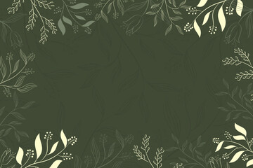 Obraz premium Green background with a floral pattern on it, vintage background with leaves and flowers.