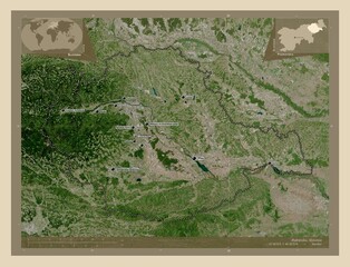 Podravska, Slovenia. High-res satellite. Labelled points of cities