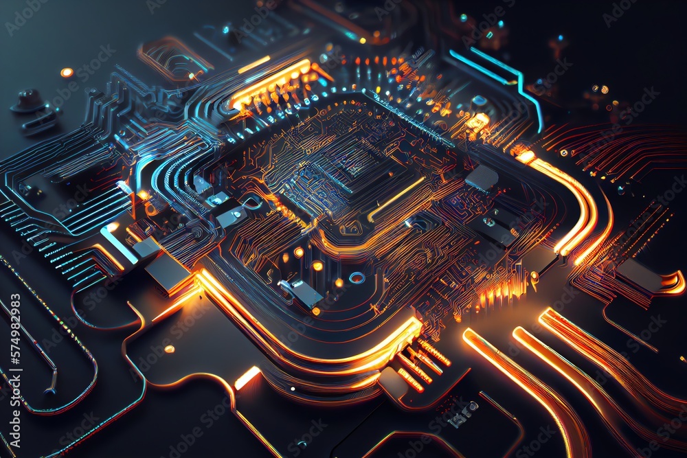 Wall mural abstract circuit cyberspace design technology. generative ai