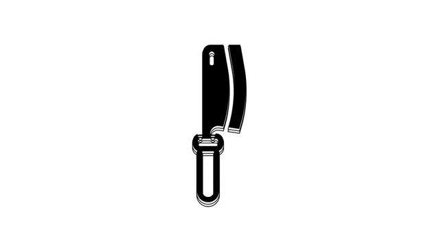 Black Meat chopper icon isolated on white background. Kitchen knife for meat. Butcher knife. 4K Video motion graphic animation