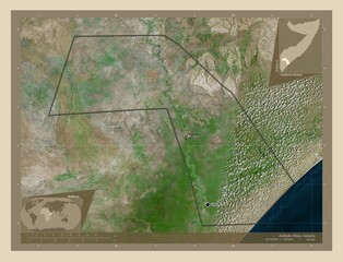 Jubbada Dhexe, Somalia. High-res satellite. Labelled points of cities