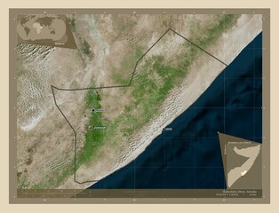 Shabeellaha Dhexe, Somalia. High-res satellite. Labelled points of cities