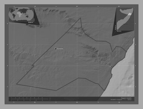 Nugaal, Somalia. Bilevel. Labelled points of cities