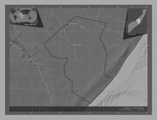 Galgaduud, Somalia Mainland. Bilevel. Labelled points of cities