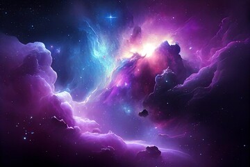 Obraz na płótnie Canvas Nebula Galaxy Background With Purple Blue Outer Space. Cosmos Clouds And Beautiful Universe Night Stars. Generative AI