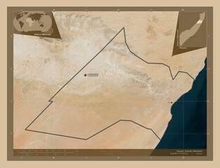 Nugaal, Somalia Mainland. Low-res satellite. Labelled points of cities