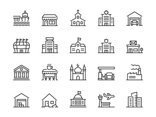 Building related line icon set. - Editable stroke, Pixel perfect at 64x64 - obrazy, fototapety, plakaty