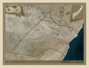 Nugaal, Somalia Mainland. High-res satellite. Labelled points of cities