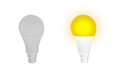 Bright Yellow bulb and white off bulb png with transparent background. Two transparent bulbs backdrop