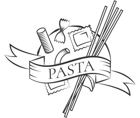 Vector vintage italian pasta restaurant illustration. Hand drawn. Vector hand drawn pasta set. Vintage line art illustration