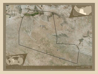 Togdheer, Somaliland. High-res satellite. Labelled points of cities