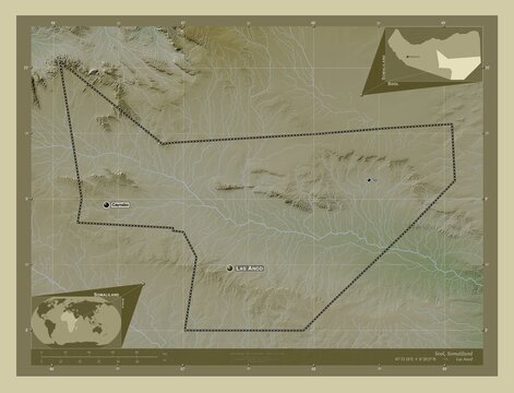Sool, Somaliland. Labelled points of cities