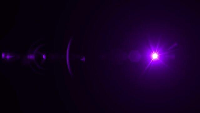 Purple lens flare effect. 4K resolution. Very high quality and realistic.on black background