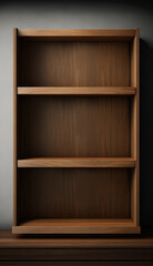 Empty wooden shelves with copy space. AI generative image.