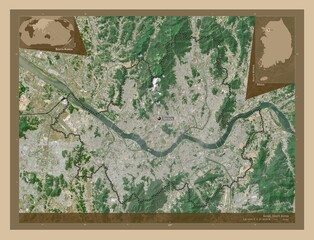 Seoul, South Korea. Low-res satellite. Labelled points of cities