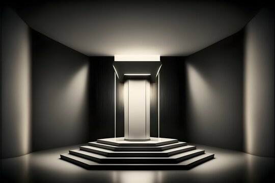 Stage or podium for product display in modern design with black bolor