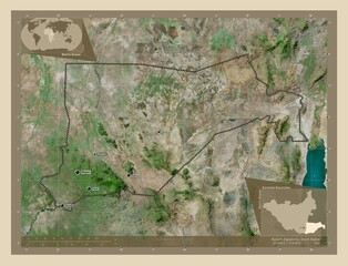 Eastern Equatoria, South Sudan. High-res satellite. Labelled points of cities