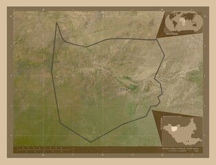 Northern Bahr-el-Ghazal, South Sudan. Low-res satellite. Labelled points of cities