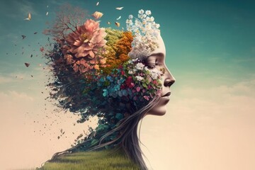 Nature and spring concept. Imaginative art collage. Generative AI