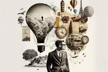 Creative mind. Concept of intelligence. Art collage. Generative AI